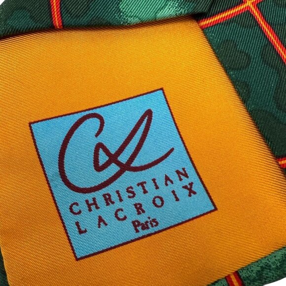 CHRISTIAN LACROIX Paris Designer Necktie Mens Silk Tie Green Red Modern Print - Picture 7 of 9